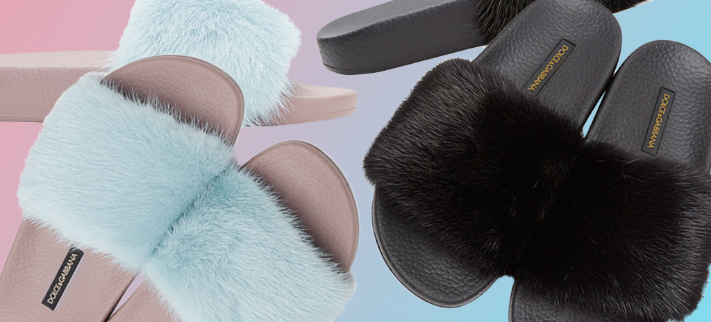 Dolce & Gabbana Drops Gorgeous Fur Slides in Pastel Blue and Black ...
