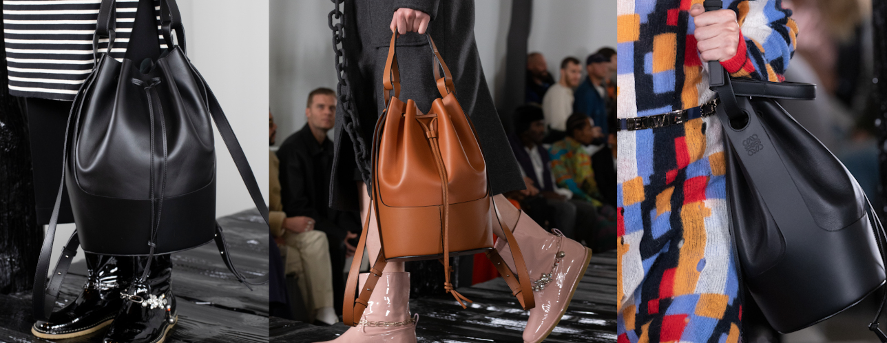 LOEWE on Instagram: “#LOEWEFW20 Menswear show - Look 23 The latest Balloon  bag arrives with shoulder straps in a backpack version. … in 2023