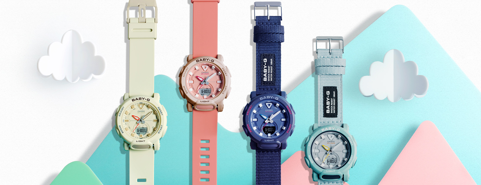 The Casio BABY-G BGA-310 series, in 6 colours and a familiar round face  that lights up in the dark