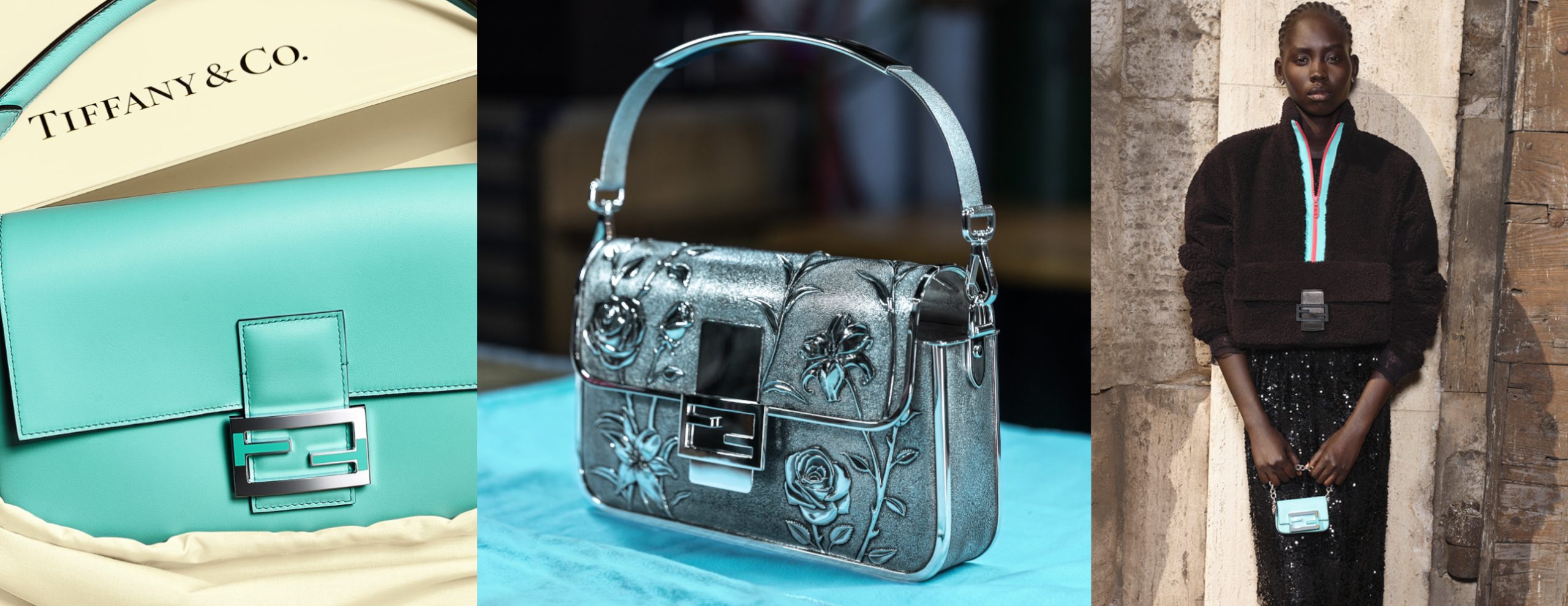 FENDI X TIFFANY & CO. LEATHER TIFFANY BLUE & SILVER BAGUETTE BAG